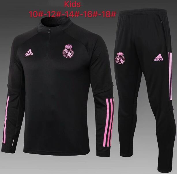 Kids Real Madrid Black Pink Training Kits Youth Sweatshirt with Pants 2020/21